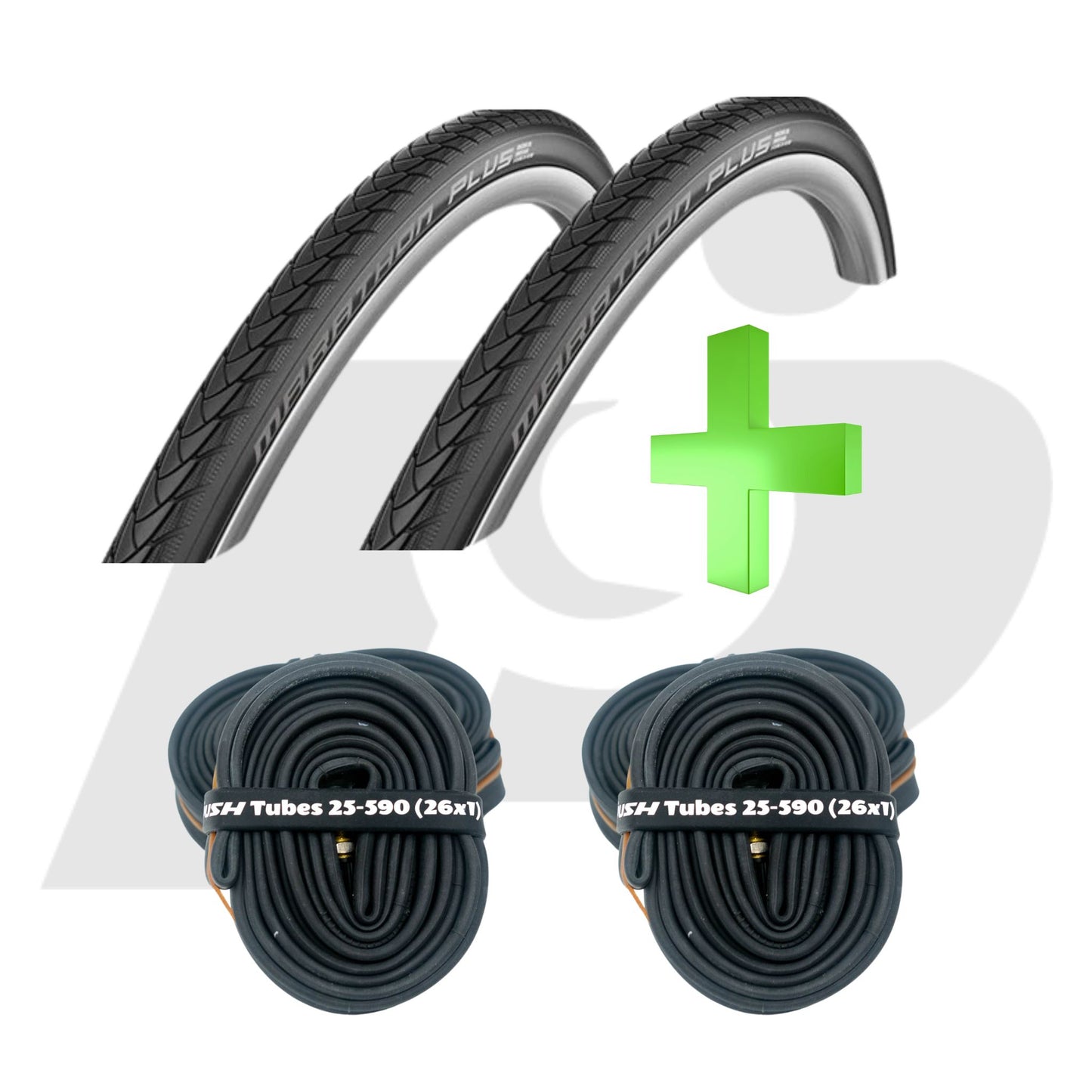 26 x1 (25-590) Schwalbe Marathon Plus Tire and Tube Bundle