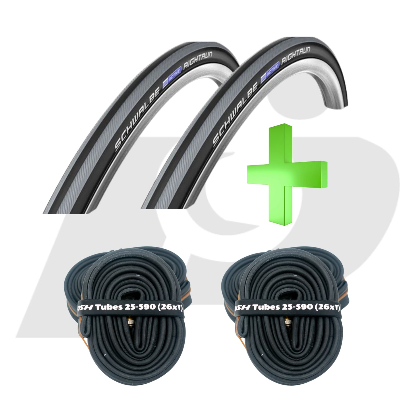 26 x1 (25-590) Schwalbe Rightrun Tire and Tube Bundle