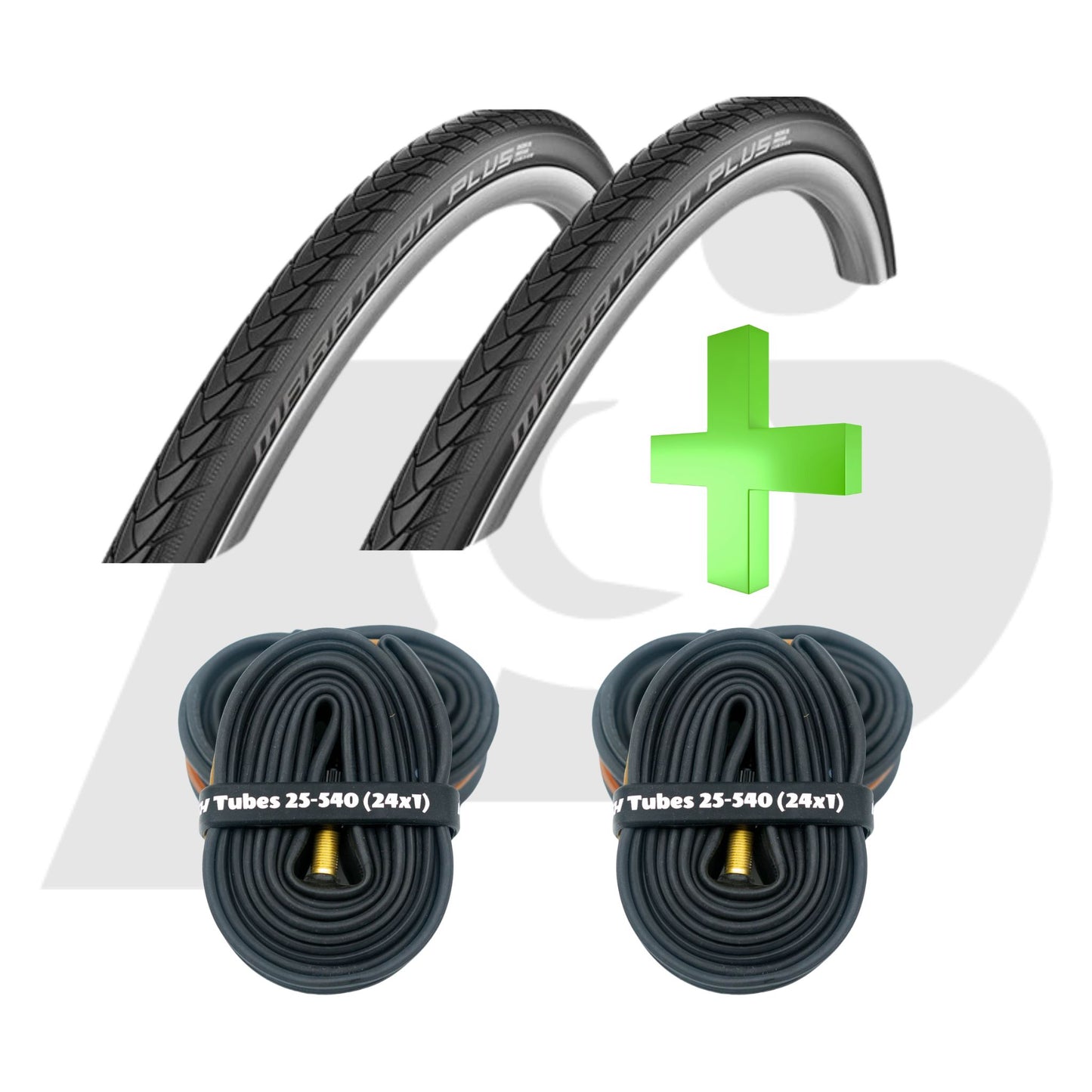 24 x1 (25-540) Schwalbe Marathon Plus Tire and Tube Bundle