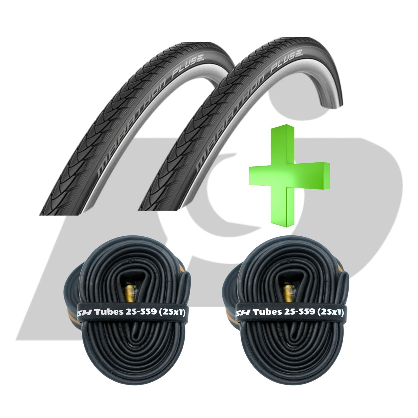 25 x1 (25-559) Schwalbe Marathon Plus Tire and Tube Bundle