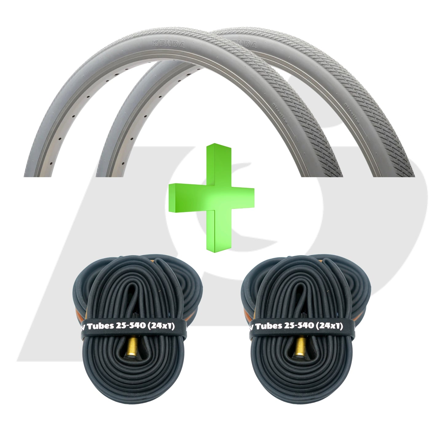 Bundle of Kenda 24” x 1-3/8” (35-540) High Pressure (100psi) everyday gray tire and tubes (Pair)